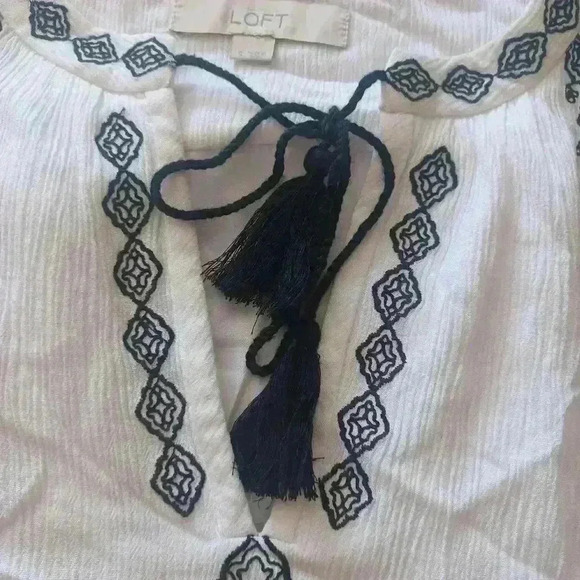 LOFT Women’s Black & White Embroidered Gauzy Boho Sleeveless Tunic Dress S - Picture 10 of 14